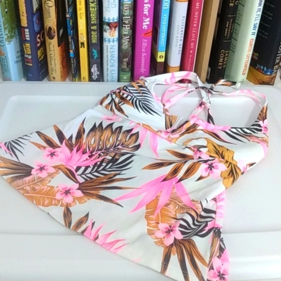 SALT + COVE PINK WHITE SPRING LEAVES STRING TIE PEPLUM SWIM TOP SIZE XS NWT - Picture 10 of 11